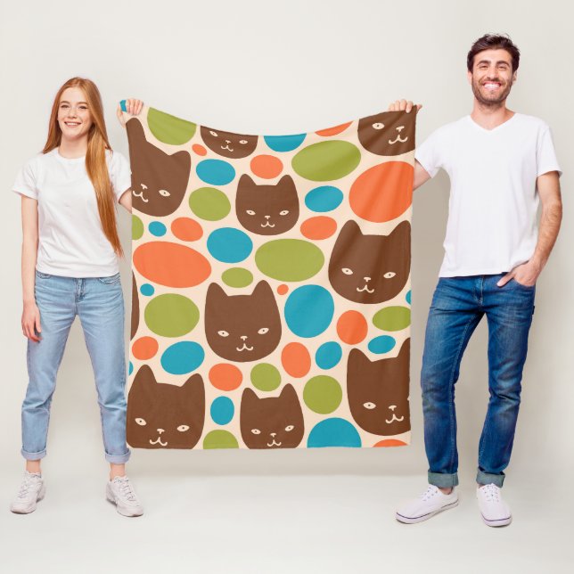 Polka Dot Cats Pattern Fleece Blanket (In Situ)