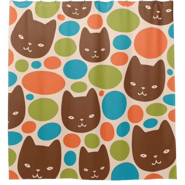 Polka Dot Cats Pattern Shower Curtain (Front)