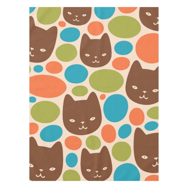 Polka Dot Cats Pattern Tablecloth (Front)