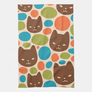 Polka Dot Cats Pattern Tea Towel