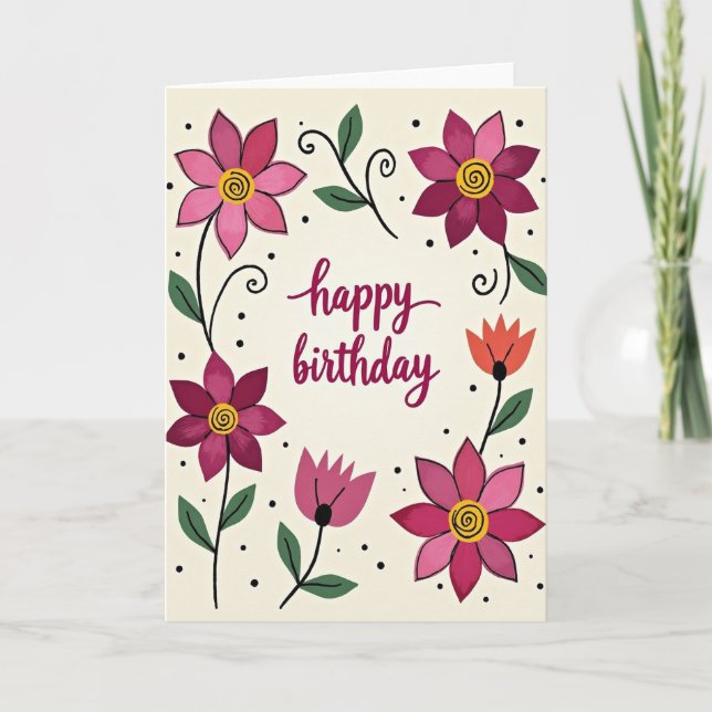 Polka Dot Celebratory Floral Card (Front)