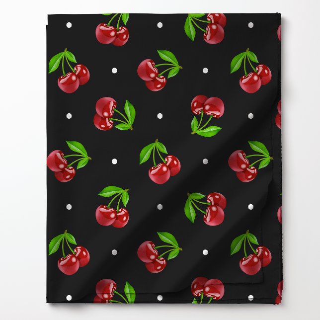 Polka Dot Cherries on Charcoal Fabric (Creator Uploaded)