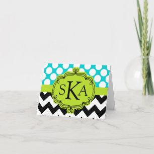 Polka Dot Chevron Monogram Cards