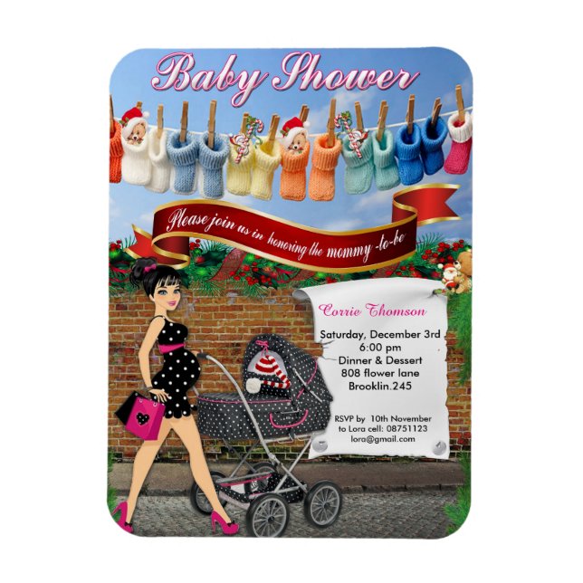 Polka Dot Christmas Street Scene Baby shower Magnet (Vertical)