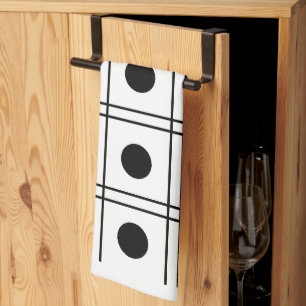 Polka Dot Circle Black and White Check Pattern  Tea Towel