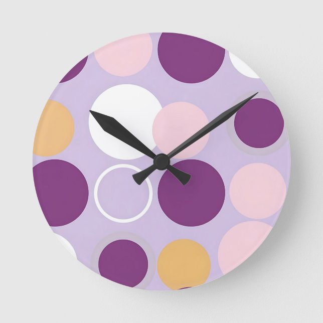 Polka Dot Circles Retro Modern Pattern Round Clock (Front)