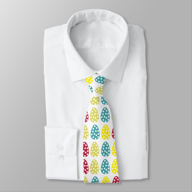 Polka Dot Colourful Happy Easter Eggs Pattern Tie (Tied)