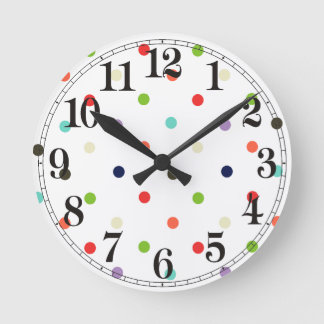 Polka-dot colourful party confetti round clock