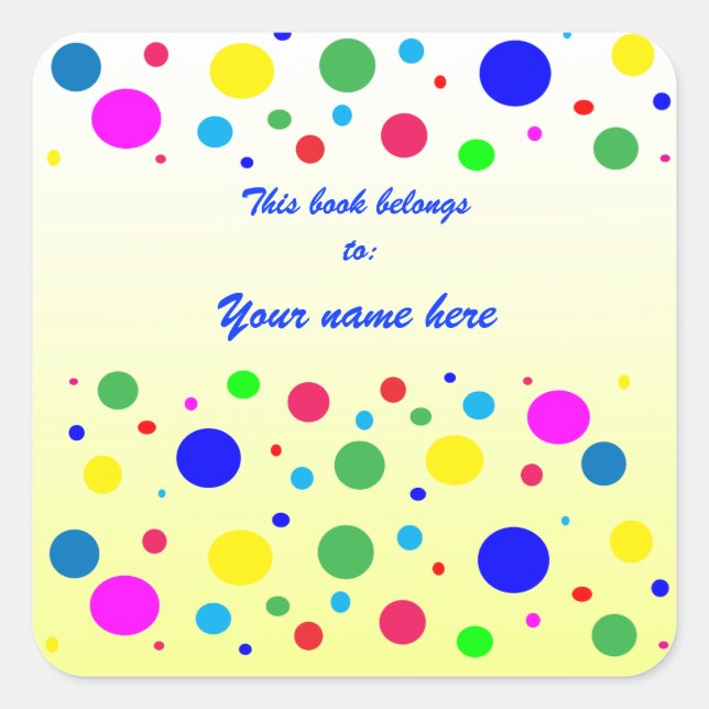 Polka Dot Colours Bookplate Square Sticker (Front)