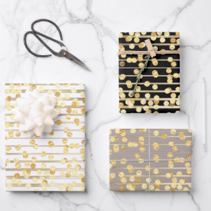 Polka dot confetti black white dusky grey pattern wrapping paper sheet