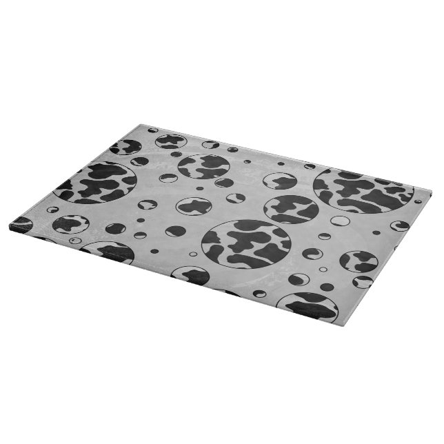 Polka Dot Cow Black and White Print Cutting Board (Corner)