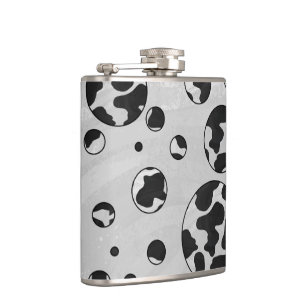 Polka Dot Cow Black and White Print Hip Flask