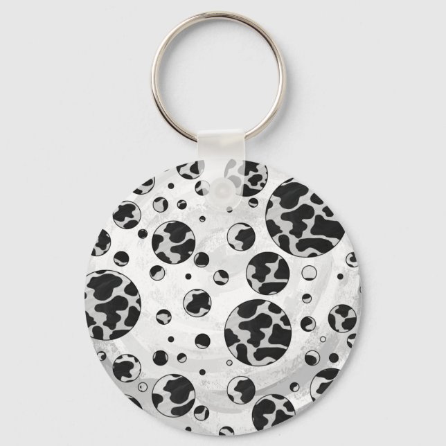 Polka Dot Cow Black and White Print Key Ring (Front)