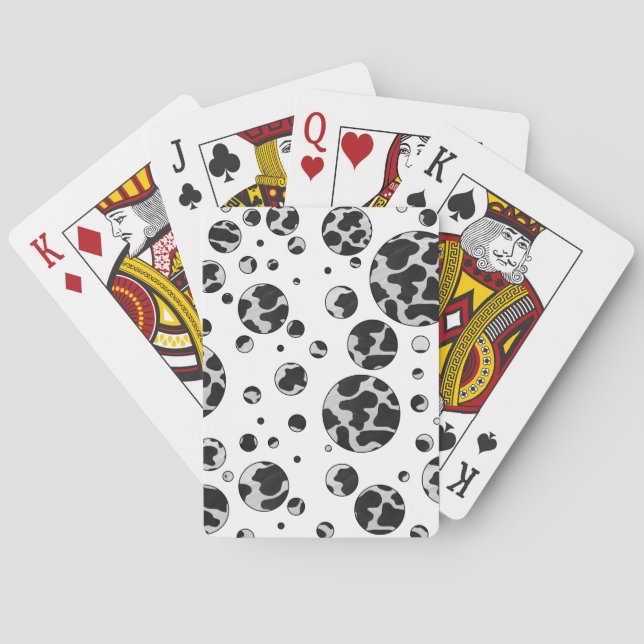 Polka Dot Cow Black and White Print Playing Cards (Back)