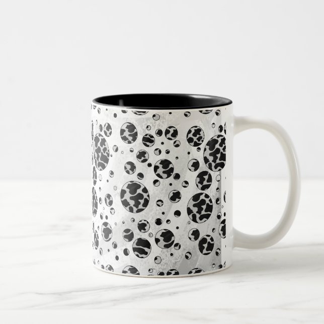 Polka Dot Cow Black and White Print Two-Tone Coffee Mug (Right)