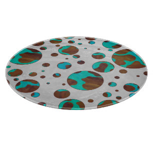 Polka Dot Cow Brown and Teal Print Cutting Board