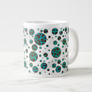 Polka Dot Cow Brown and Teal Print Large Coffee Mug