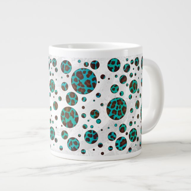Polka Dot Cow Brown and Teal Print Large Coffee Mug (Front Right)