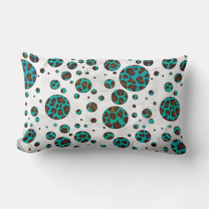 Polka Dot Cow Brown and Teal Print Lumbar Cushion
