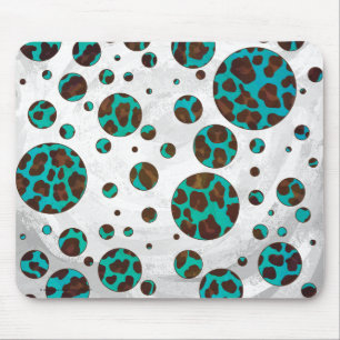 Polka Dot Cow Brown and Teal Print Mouse Pad