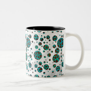 Polka Dot Cow Brown and Teal Print Two-Tone Coffee Mug