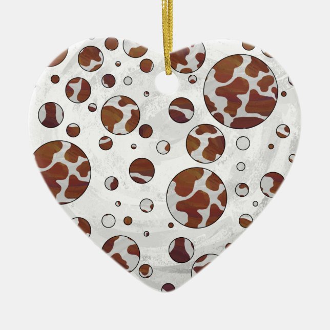 Polka Dot Cow Brown and White Print Ceramic Ornament (Front)