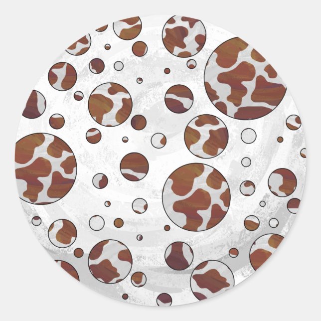 Polka Dot Cow Brown and White Print Classic Round Sticker (Front)