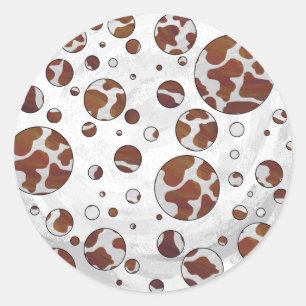 Polka Dot Cow Brown and White Print Classic Round Sticker