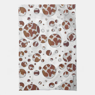 Polka Dot Cow Brown and White Print Tea Towel