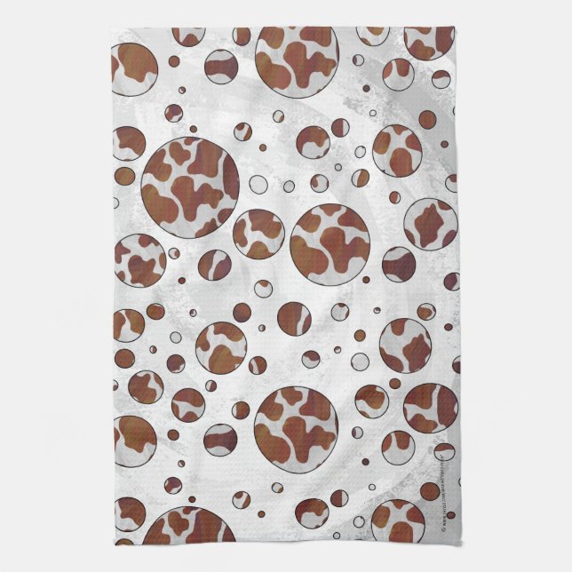 Polka Dot Cow Brown and White Print Tea Towel (Vertical)