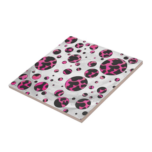 Polka Dot Cow Hot Pink and Black Print Ceramic Tile (Side)