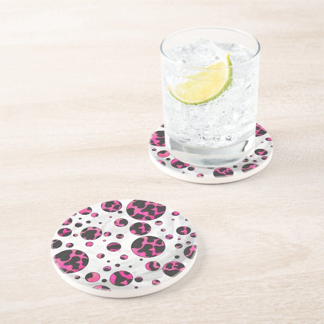 Polka Dot Cow Hot Pink and Black Print Coaster (Side)