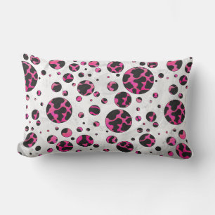 Polka Dot Cow Hot Pink and Black Print Lumbar Cushion