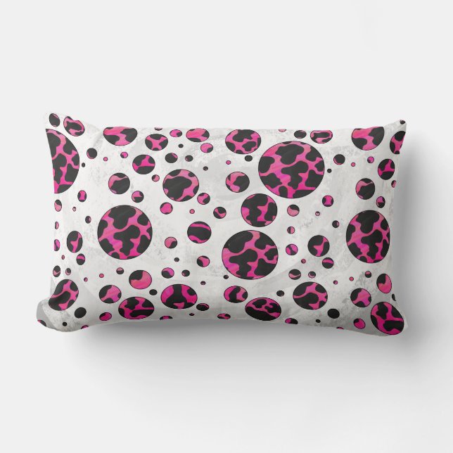 Polka Dot Cow Hot Pink and Black Print Lumbar Cushion (Front)