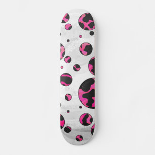 Polka Dot Cow Hot Pink and Black Print Skateboard