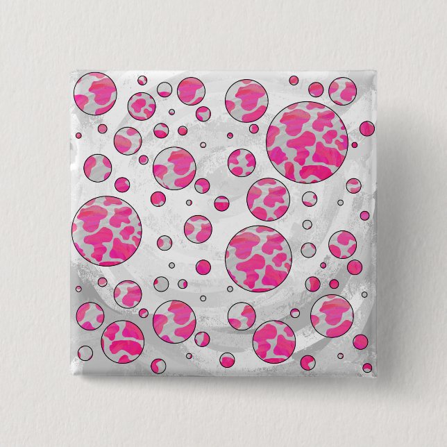 Polka Dot Cow Pink and White 15 Cm Square Badge (Front)