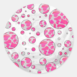 Polka Dot Cow Pink and White Classic Round Sticker
