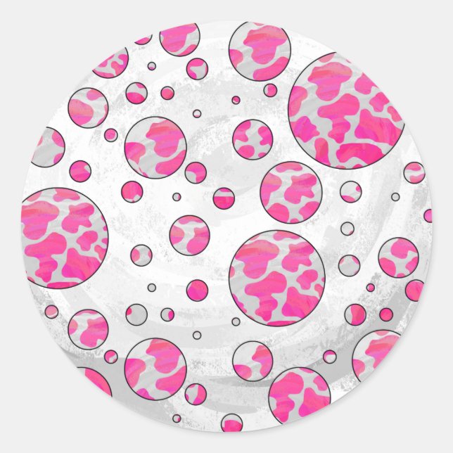 Polka Dot Cow Pink and White Classic Round Sticker (Front)