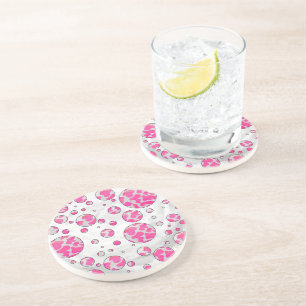 Polka Dot Cow Pink and White Coaster