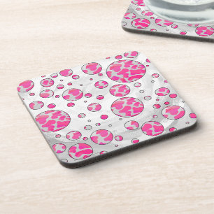 Polka Dot Cow Pink and White Coaster
