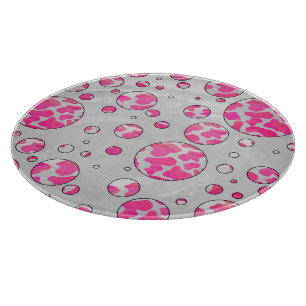 Polka Dot Cow Pink and White Cutting Board