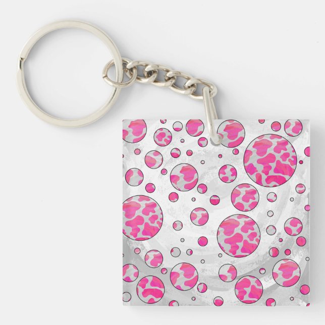 Polka Dot Cow Pink and White Key Ring (Front)