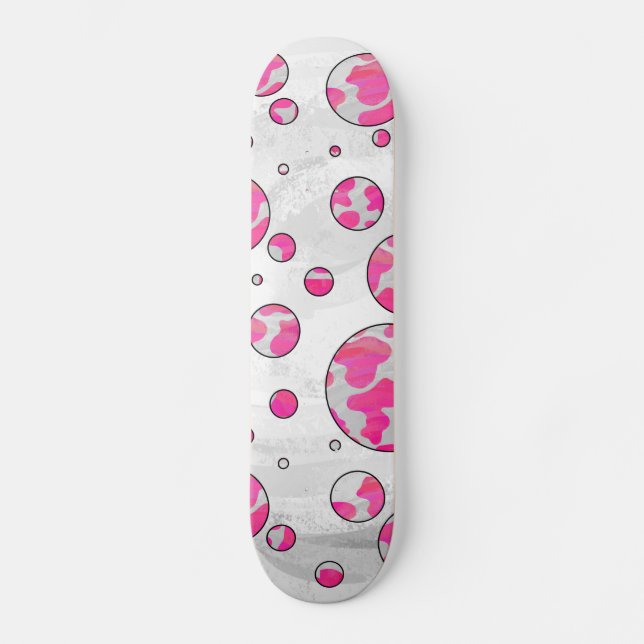 Polka Dot Cow Pink and White Skateboard (Front)