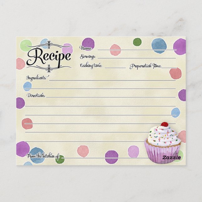 Polka dot Cupcake Retro Recipe Card Bridal Shower (Back)