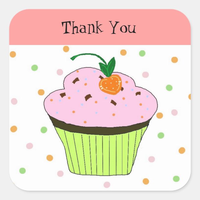 Polka Dot  Cupcake Thank You Square Sticker (Front)