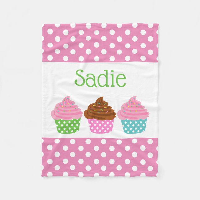 Polka Dot Cupcakes Personalised Fleece Blanket (Front)