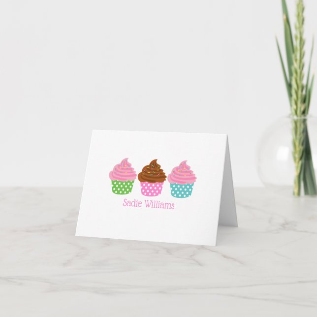 Polka Dot Cupcakes Personalised Folded Note Cards (Front)