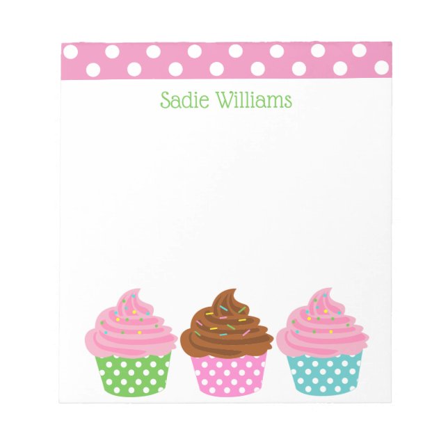 Polka Dot Cupcakes Personalised Notepad (Front)