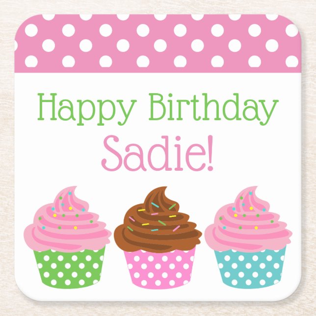 Polka Dot Cupcakes Personalised Paper Coasters (Front)