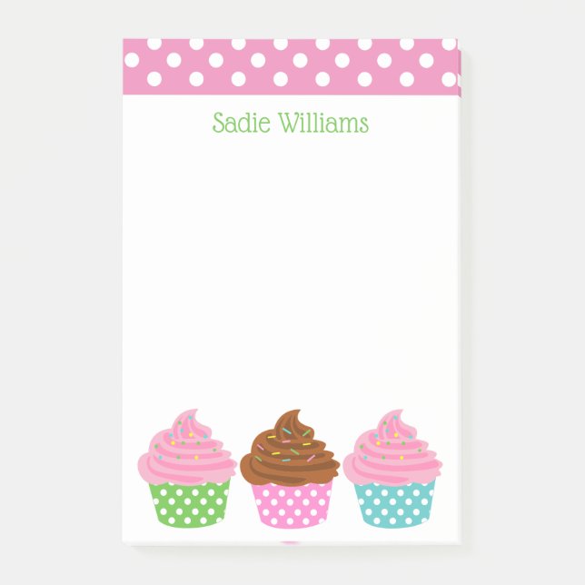 Polka Dot Cupcakes Personalised Post-it Notepad (Front)